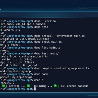 Deno 2.8 CLI subcommands terminal interface showing deno transpile deno ci deno pack commands