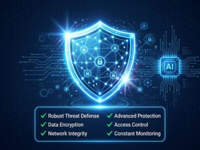 OWASP AISVS 1.0 security checklist for AI applications showing shield, network nodes, and checklist elements