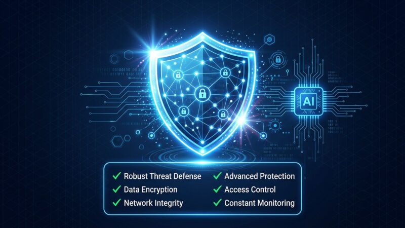 OWASP AISVS 1.0 security checklist for AI applications showing shield, network nodes, and checklist elements