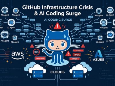GitHub AI coding surge infrastructure crisis - commits flooding the platform with AWS and Azure cloud logos