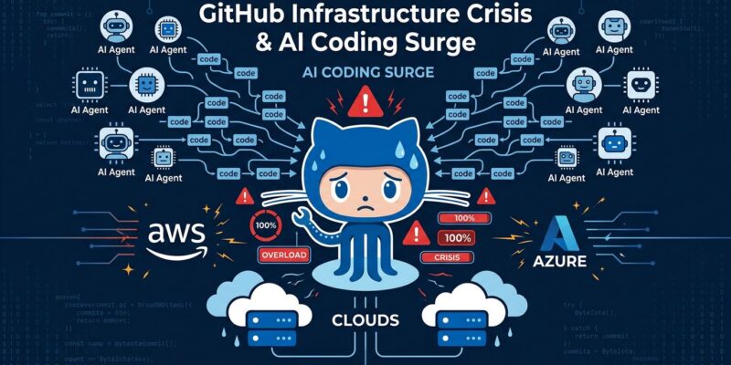 GitHub AI coding surge infrastructure crisis - commits flooding the platform with AWS and Azure cloud logos