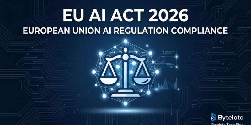 EU AI Act August 2026 compliance guide for developers showing EU regulation scales and neural network