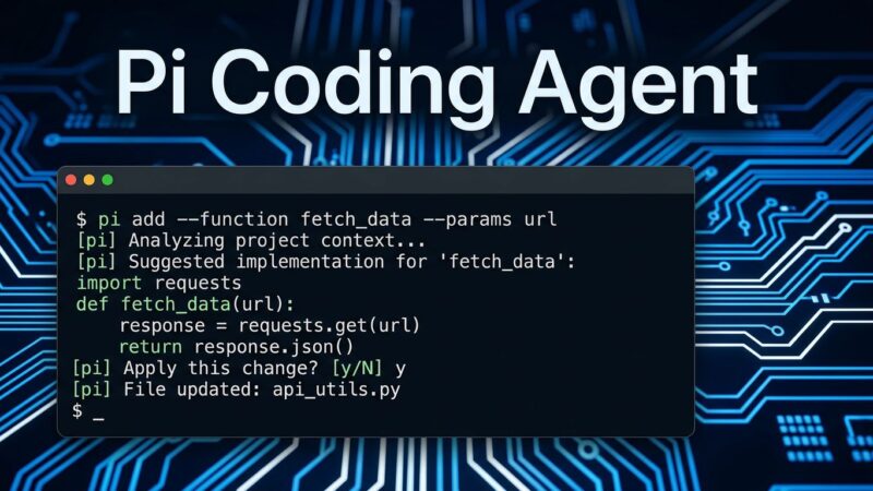 Pi coding agent terminal interface showing minimal system prompt architecture with ByteIota blue circuit board design