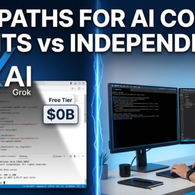 Split-screen comparison showing Cursor IDE under SpaceX xAI ownership versus independent AI coding tools Claude Code and Windsurf