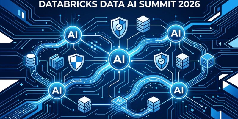 Interconnected AI agents network diagram representing Databricks agentic AI infrastructure at Data + AI Summit 2026