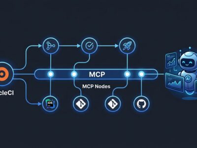CircleCI MCP Server connecting AI coding agents to CI/CD pipeline data with blue and white diagram