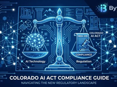 Colorado AI law regulation compliance illustration with legal scales and AI neural network