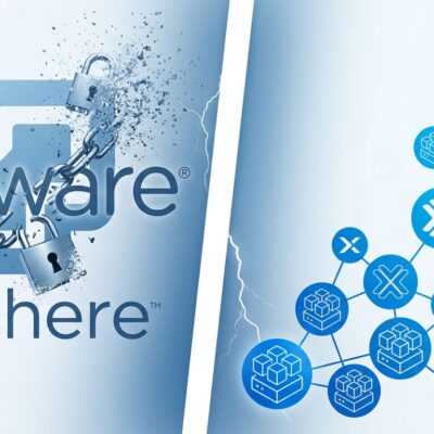 Split-screen illustration showing VMware infrastructure being replaced by open-source virtualization alternatives after Broadcom licensing changes