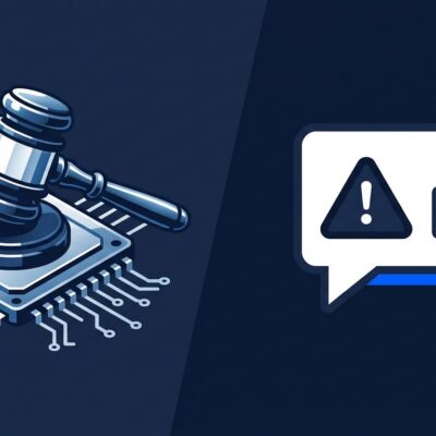 Gavel striking a circuit board representing AI product liability lawsuit