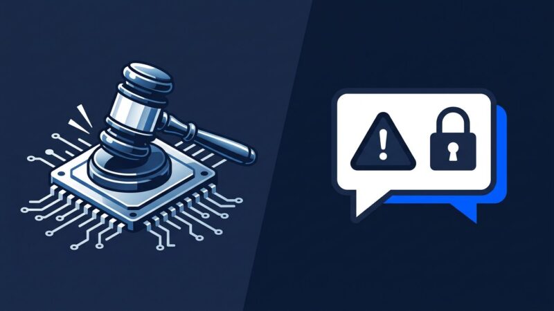 Gavel striking a circuit board representing AI product liability lawsuit