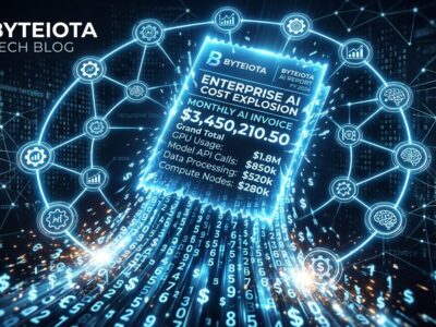 Enterprise AI cost explosion showing recursive agent loops and astronomical billing on a dark tech background