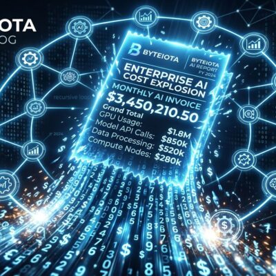 Enterprise AI cost explosion showing recursive agent loops and astronomical billing on a dark tech background