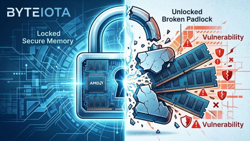 AMD Ryzen chip with broken padlock showing TSME memory encryption removed - ByteIota