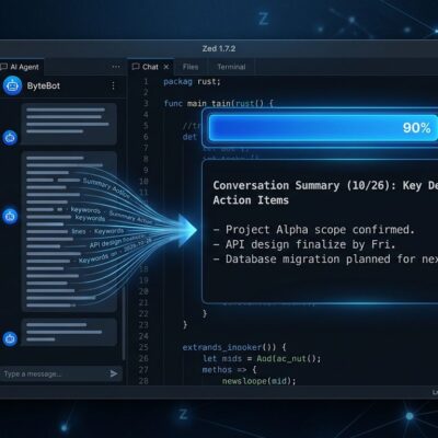 Zed editor 1.7.2 agent auto-compaction interface showing context window management