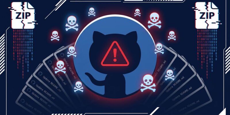 GitHub malicious repository attack visualization showing cloned repos distributing SmartLoader and StealC trojans