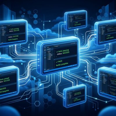 Isolated cloud VM containers in a blue digital environment representing Cursor 3.5 Cloud Agents running autonomous development tasks