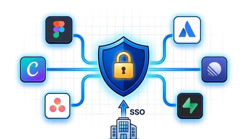 Enterprise MCP authentication diagram showing SSO shield with connected app nodes for zero-touch OAuth provisioning