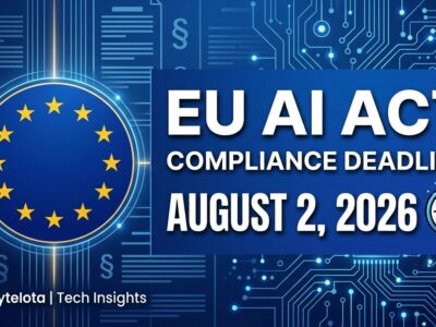 EU AI Act August 2, 2026 compliance deadline checklist for developers - countdown clock with EU stars and circuit board