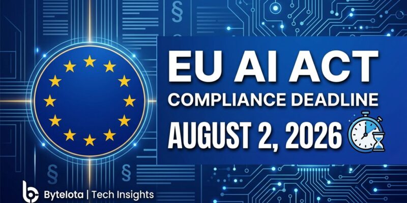 EU AI Act August 2, 2026 compliance deadline checklist for developers - countdown clock with EU stars and circuit board