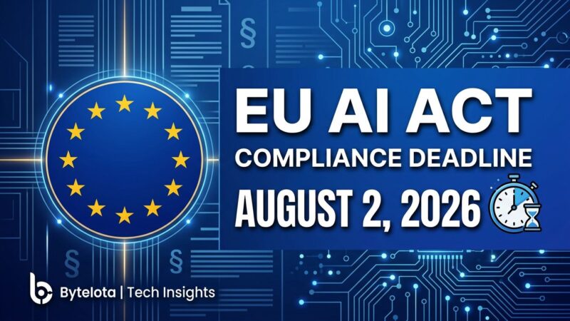 EU AI Act August 2, 2026 compliance deadline checklist for developers - countdown clock with EU stars and circuit board