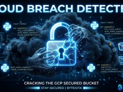 Diagram showing Google Cloud Storage bucket squatting attack on Vertex AI SDK with Python code and cloud security elements