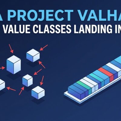 Java Project Valhalla JEP 401 value classes memory layout diagram showing flat contiguous arrays versus scattered heap pointers