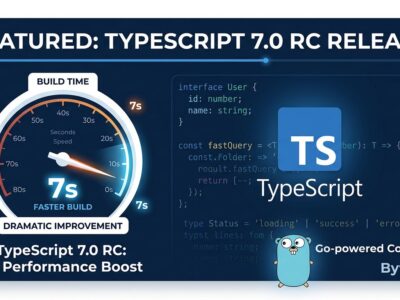 TypeScript 7.0 RC performance chart showing build time drop from 77 seconds to 7 seconds with Go compiler