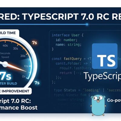 TypeScript 7.0 RC performance chart showing build time drop from 77 seconds to 7 seconds with Go compiler