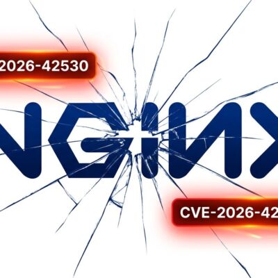NGINX logo with cracked fracture pattern symbolizing critical CVE-2026-42530 and CVE-2026-42055 vulnerabilities