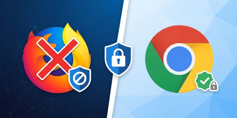 Split-screen showing Firefox browser blocked by Google Workspace Context-Aware Access while Chrome is permitted