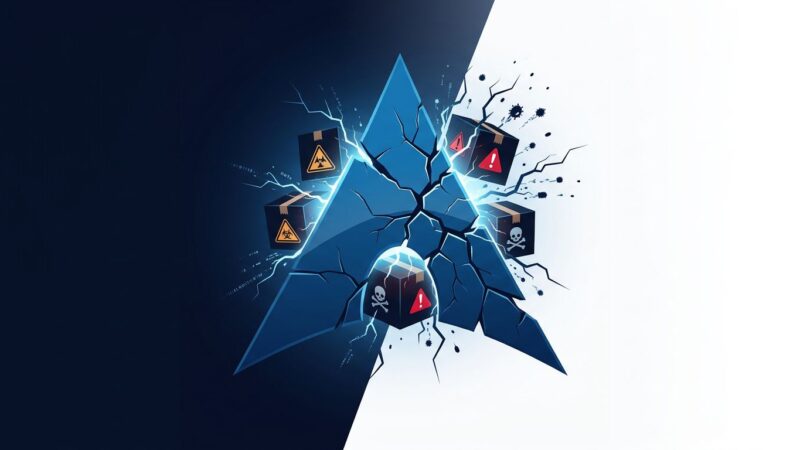 Arch Linux logo fracturing to reveal corrupted AUR packages - Atomic Arch supply chain attack illustration