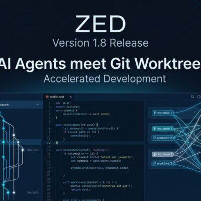 Zed code editor 1.8 release showing git graph context menu and parallel agent worktrees on dark background