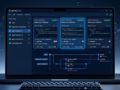 GitHub Copilot App dashboard showing multiple parallel AI agent sessions running in isolated git worktrees