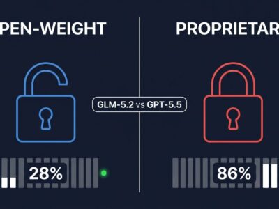 Split-screen comparison showing GLM-5.2 28% hallucination rate versus GPT-5.5 86% on the AA-Omniscience benchmark