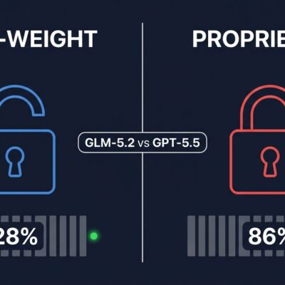 Split-screen comparison showing GLM-5.2 28% hallucination rate versus GPT-5.5 86% on the AA-Omniscience benchmark