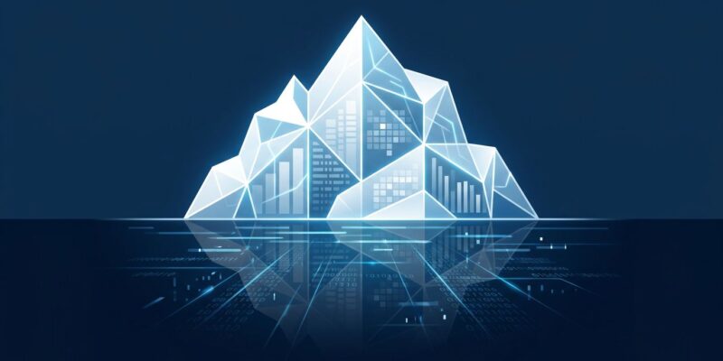 Apache Iceberg 1.11 data lakehouse with deletion vectors and Roaring bitmap visualization on deep blue background