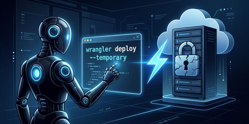AI agent deploying to Cloudflare Workers using wrangler deploy --temporary flag, bypassing OAuth authentication