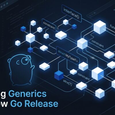 Go 1.27 RC1 generic methods visualization with blue and white interconnected type nodes representing Go generics