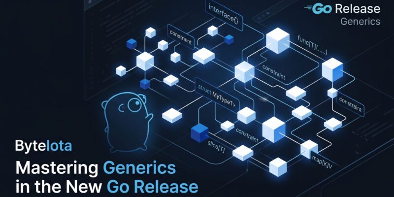 Go 1.27 RC1 generic methods visualization with blue and white interconnected type nodes representing Go generics