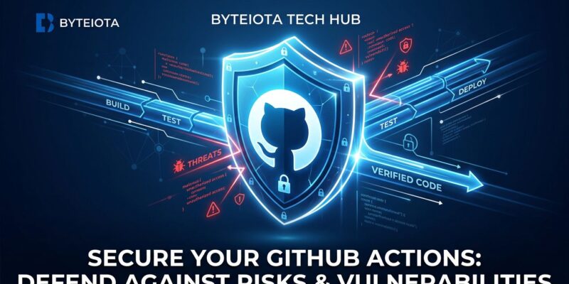 GitHub Actions security shield blocking untrusted workflow triggers - CI/CD pipeline protection