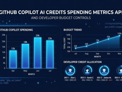 GitHub Copilot AI credits metrics API dashboard showing per-user spending data and budget controls