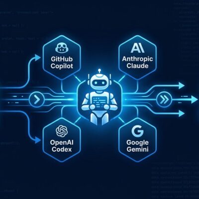 GitHub Agentic Workflows pipeline diagram showing Markdown file compiled to Actions YAML with AI agent engines including Copilot, Claude, Codex, and Gemini