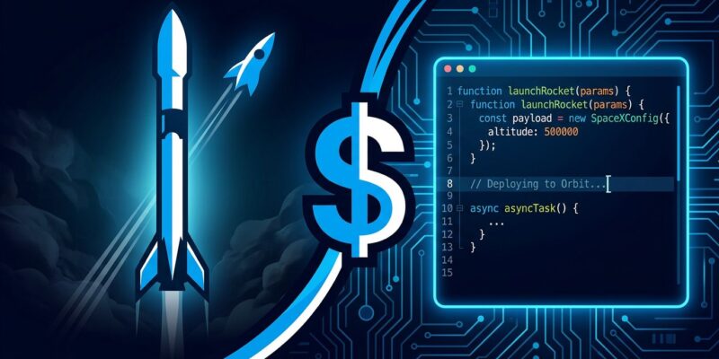 SpaceX rocket and AI code editor representing the 0 billion Cursor acquisition