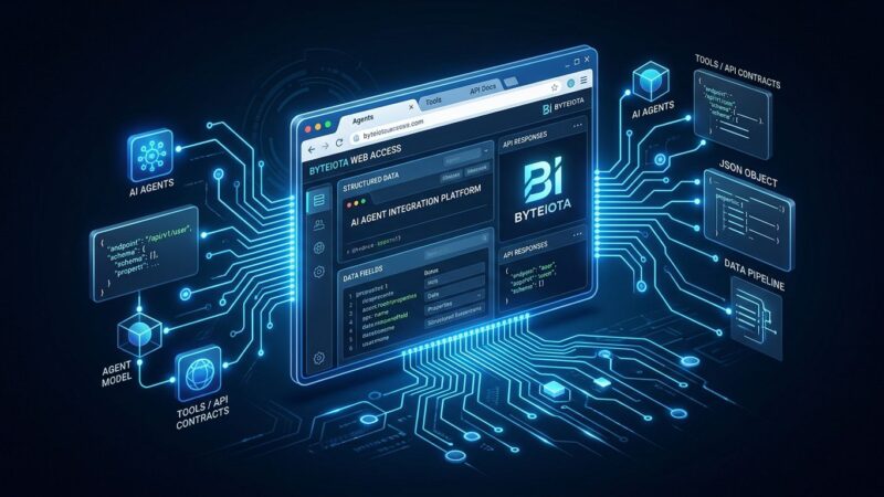 Browser window with glowing circuit connections representing WebMCP AI agent tools