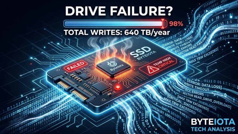 SSD with warning indicators showing OpenAI Codex excessive write bug