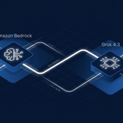 Grok 4.3 on Amazon Bedrock via Mantle inference engine - API endpoint diagram showing two connected nodes
