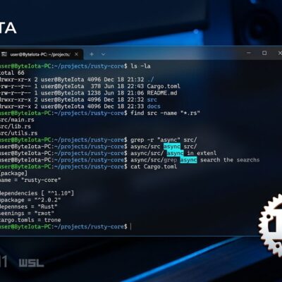 Windows terminal showing Linux commands like ls, grep, find running natively via Microsoft Coreutils for Windows