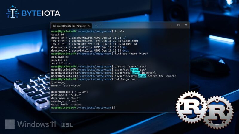 Windows terminal showing Linux commands like ls, grep, find running natively via Microsoft Coreutils for Windows