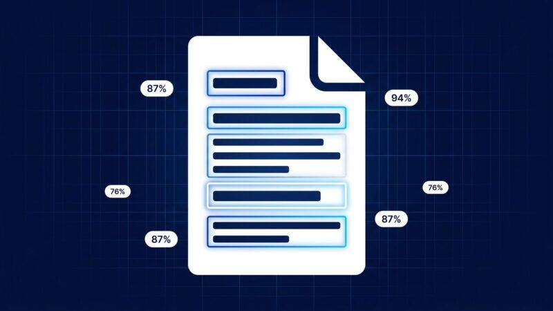 Document page with glowing bounding box regions and confidence score overlays representing Mistral OCR 4 structured document intelligence