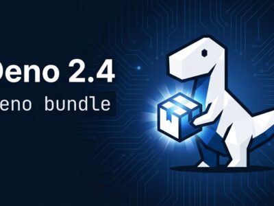 Deno 2.4 release featuring the return of deno bundle powered by esbuild with the Deno dinosaur mascot on a dark blue background
